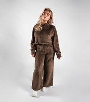JUSTYOUROUTFIT Brown Teddy Flared Lounge Trousers